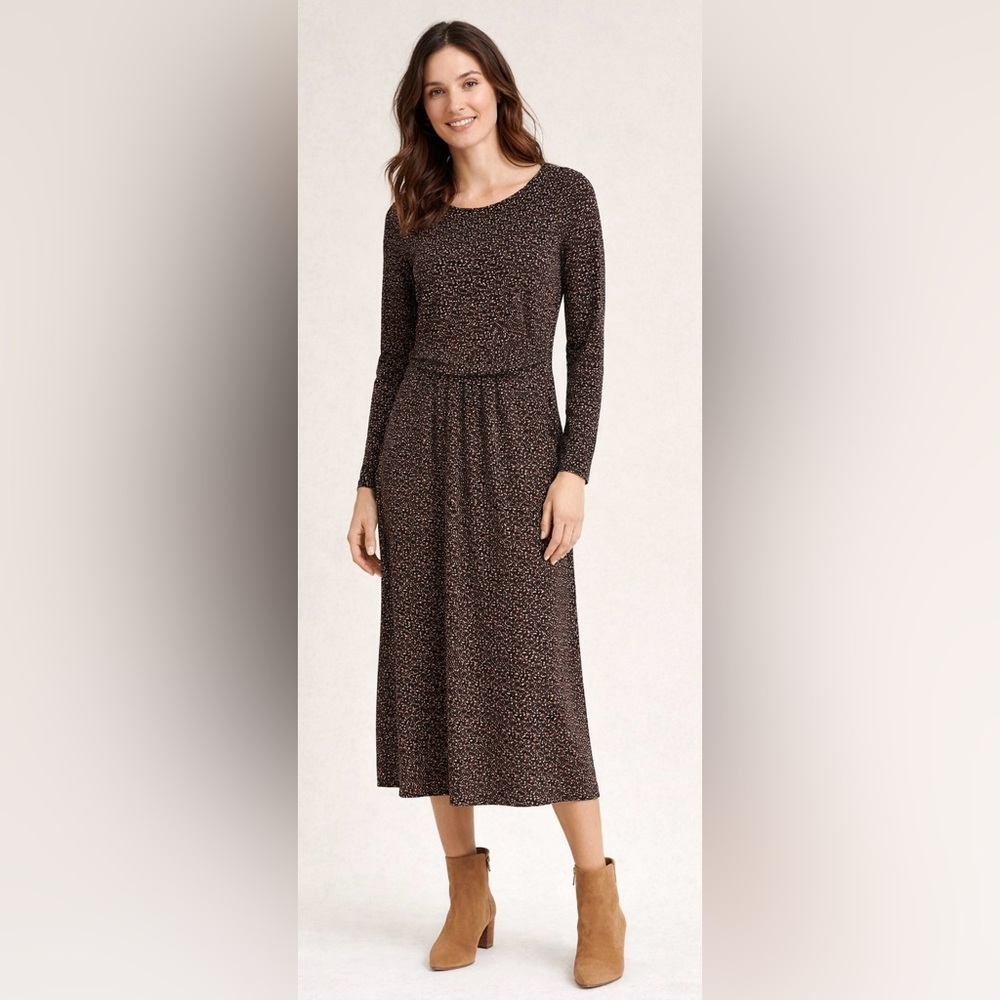 Biden Long Sleeve Midi Dress Black Dotted Print Size 4L(see measurements below)